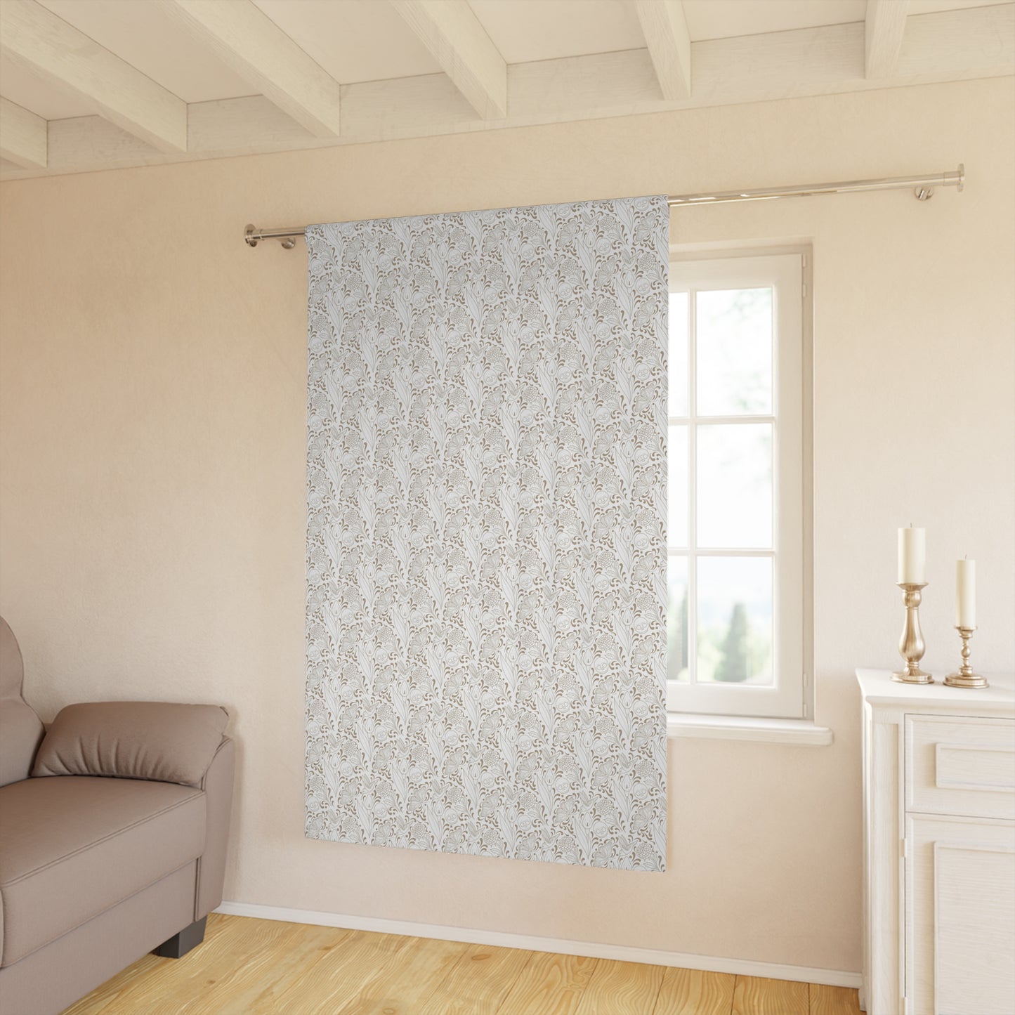 Muerte Pattern Black out Window Curtain Panel- Tan on white