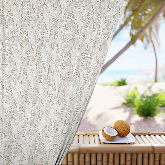 Muerte Pattern Black out Window Curtain Panel- Tan on white