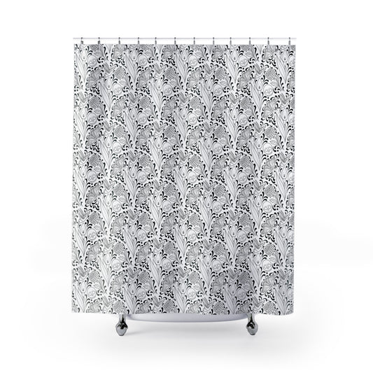 Muerte Pattern Shower Curtain- Black on white
